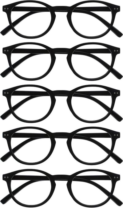 Leesbrillen Set - Lezers Brillenglazen - Comfortabel Lezen - Veerscharnieren Krasvast - 5 Paar - Mat Zwart