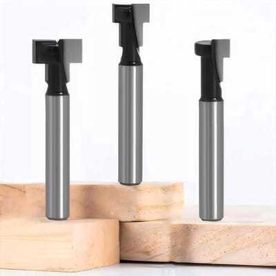 3-delige Frees Set voor T-Groeven, T-Sloten en T-Track, Inclusief 6,3 mm Frees en Router Bits voor Precisiewerk
