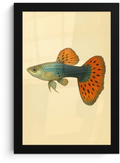 Poster in lijst - Fotolijst 20x30 cm - Posters - Vis - illustratie - Stippen - Oranje - Posterlijst zwart - Decoratie - Wanddecoratie woonkamer - Muurdecoratie slaapkamer