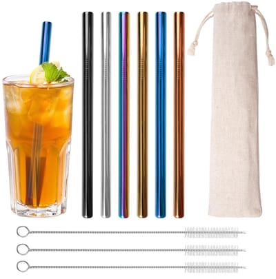 10 Stuks 12mm Kleurrijke Herbruikbare Roestvrijstalen Bubble Tea Rietjes | Dikke metalen rietjes geschikt voor smoothies, sap, koffie en grote parels in bubble tea