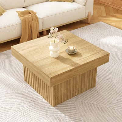 DESMIU Salontafel - Minimalistisch Ontwerp Met Krastbestendig Blad En Stevige Basis - Voor Woonkamer, Eetkamer En Kantoor - Houtkleur - 79x79x46 Cm