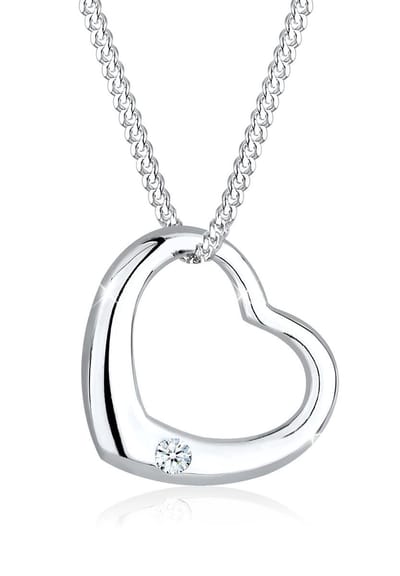 Elli PREMIUM - Halsketting - Dames Hart Hanger met Diamant (0.03 ct.) in 925 Sterling Zilver - Dames