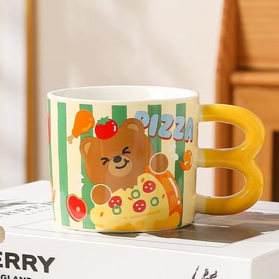 Frietbeker met Deksel Lepel Schattige Huishoudbeker Ins Stijl Keramische Waterbeker Geschenkdoos Creatief Souvenirgeschenk 301-400ml