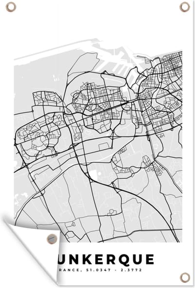 Muurdecoratie Kaart - Stadskaart - Dunkerque - Plattegrond - Frankrijk - 120x180 cm - Tuinposter - Tuindoek