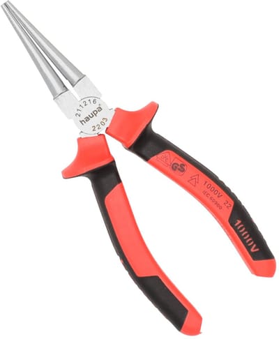 Haupa VDE geïsoleerde Rondbektang 160 mm - 1000V - Ronde, smalle bekken - IEC 60900:2012-norm - Oliegehard C45-staal - Ergonomische 2-componenten handgrepen met opgestoken isolatiehulzen