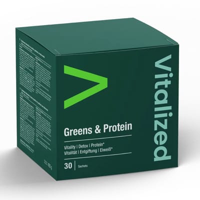 Vitalized - Greens & Protein - 30 Sachets - 8 gram Eiwit uit Fava, Rijst en Kikkererwt - 5,1 gram Groene Superfoods - Superfood
