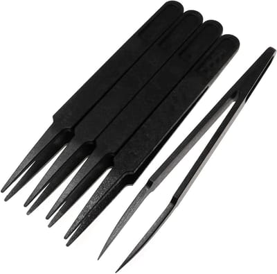 Precisie Pincetten - Plastic Pincet - Elektronica Reparatie - Antistatisch PVC - 5 Stuks 120mm - Zwart