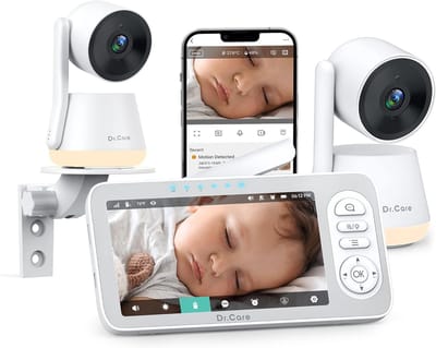 Babyfoon met 2 camera's - Baby monitor wifi - Kind bewaken - 2K camera resolutie - 55 inch display - Wit