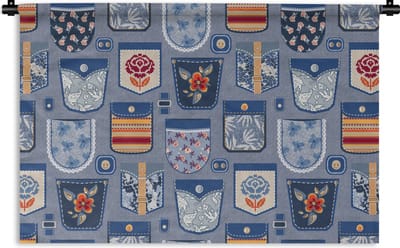 Wandkleed - Wanddoek - Broek - Denim - Patch - Patronen - 90x60 cm - Wandtapijt