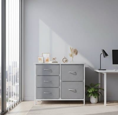 NordicFlex Commode 5 Laden – Lichtgrijze Moderne Ladekast – 2 Grote & 3 Kleine Laden – Robuust Stalen Frame – 76 x 29 x 60 cm – Opbergkast voor Slaapkamer & Woonkamer - House&Garden