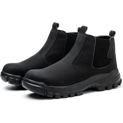 Veiligheidswerkschoenen voor Heren Stalen Neus Waterdicht Leer Bruine Laarzen Herenschoeisel Onverwoestbare Bouw Werkschoenen Zwart 41