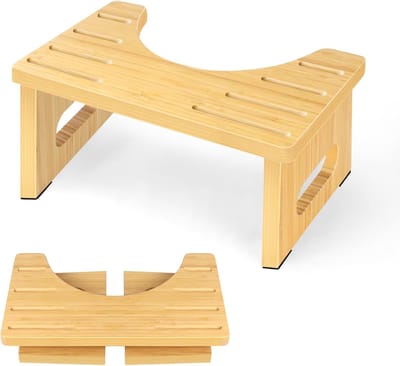Houten toiletkruk - WC krukje poef - Comfortabel toiletgebruik - Inklapbaar en draagbaar - 405x22x18 cm - Natuurlijk bamboe