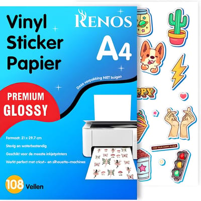 108 Glossy Vinyl Stickervellen A4 - Waterbestendig Stickerpapier voor Inkjet Printers - Geschikt voor Snijmachines