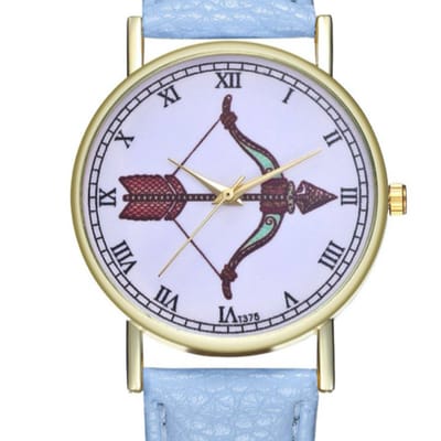 Hidzo Horloge Pijl en Boog Ø 38 - Lichtblauw - Kunstleer - In Horlogedoosje