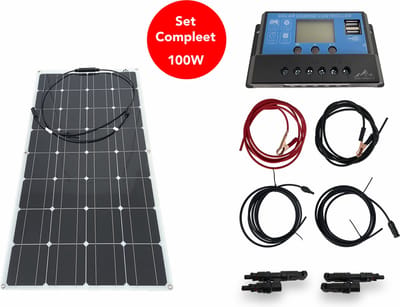 Flexibel Zonnepaneel Camper Compleet Pakket 100W 12V - UltraDun 3MM - Lichtgewicht- Plug Play - Zonnepaneel voor Camper - Zonnepaneel voor Caravan - Zonnepaneel voor Boot - Zonnepaneel voor Tuinhuis