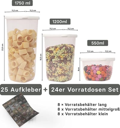 MONTKIARA Voorraaddozen met deksel, BPA-vrij, opbergdoos met deksel, keuken, voorraaddoos, keukenorganizer, voorraaddoos, meelopslag, keuken, 24 mix/wit