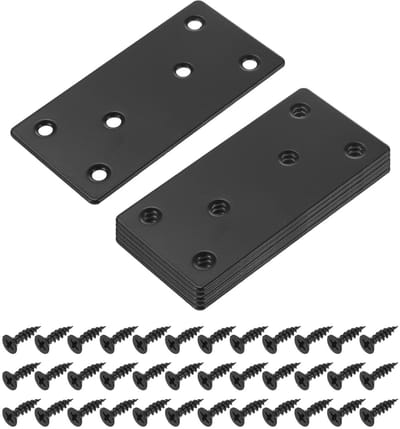 6 stuks platte verbinders, metaal, platte hoek, rechte hoeksteun, montageplaat voor hout met schroeven, zwart, 9,9 x 4,9 cm