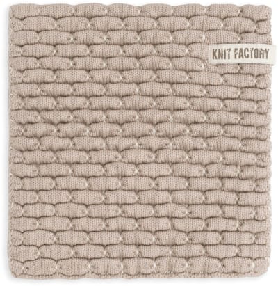 Knit Factory Gebreide Onderzetter Block - Pannenonderzetter - Hittebestendig - Onderlegger pannen - Tafel onderzetter - Opvouwbaar - Ecru/Taupe - 20x20 cm - 1 stuk verpakt