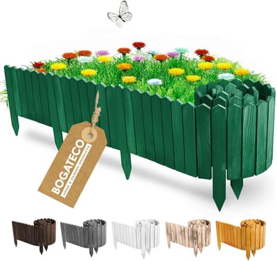 BOGATECO | Houten schutting voor randen | Houten strips | Rolhek 10 cm hoog x 200 cm lang | Houten hek | Palissadehek Ideaal als border of pad | Groente