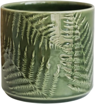SnelShoppen - Grote groene keramische plantenpot - Orla plantenbak met reliëf varenontwerp voor binnenshuis - Ideaal voor woonkamer, keuken, kantoor e