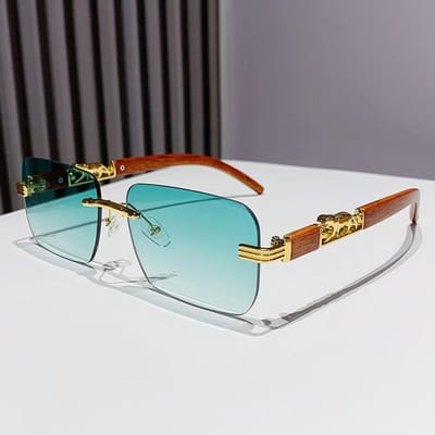 Nieuwste Cheetah Decoratief Houtnerf Frameloze Zonnebrillen Kleurverloop Brillen voor Mannen en Vrouwen Klassieke Brillen UV400 1PC black