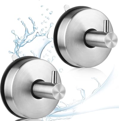 2 Stuks Zuignap Haken van 304 RVS, Waterdicht en Sterk, Ideaal voor Handdoeken en Badjassen, Geen Boren Nodig, Tot 5kg Draagcapaciteit, Zilver