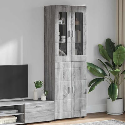 vidaXL - Highboard - FLORIN - 60 - x - 35 - x - 182 - cm - Grijs - Sonoma - Bewerkt - hout
