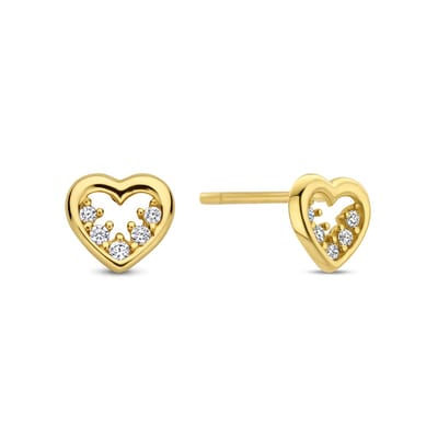 New Bling 9NBG-0740 Gouden Oorknopjes Hartje - Oorbellen - Hart - 5,3x5,6mm - Zirkonia - Oorstekers - 14 Karaat - Goud
