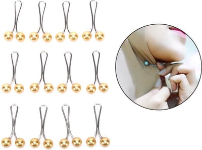 Cabantis|Hoofddoek Broche|Hoofddoek Pinnen|Hijab Pins|Hijab Clips|12 stuks|Parel Lichtbruin