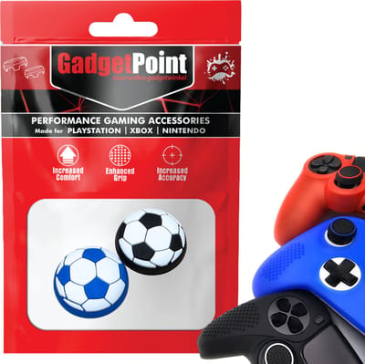 Gadgetpoint - Thumb Grips voor PlayStation, PS5, Xbox X/S, One & Switch Pro Controller - Gaming Thumbgrips - Performance Anti-Slip Thumbsticks - Bescherming Accessoires - Voetbal - Zwart/Blauw