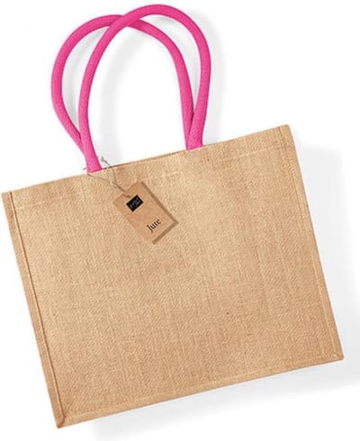 Westford Mill Jute Classic Shopper WM407 - Natural/Fuchsia - 42 x 33 x 19 cm