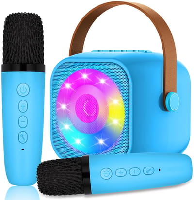Unyqoos® Professionele Draagbare Karaoke Spelletjes Set met LED Lichteffecten en 2 Draadloze Microfoons voor Kinderen