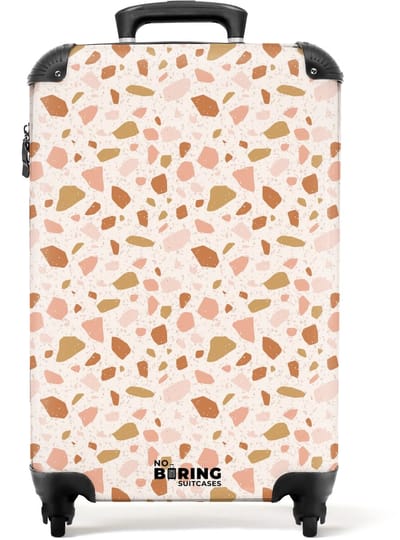 NoBoringSuitcases.com - Koffer - Terrazzo patroon veelkleurig beige roze - Past binnen 55x40x20 cm en 55x35x25 cm - Trolley handbagage - Valiezen met wieltjes volwassenen - Reiskoffer op wielen - Rolkoffer lichtgewicht