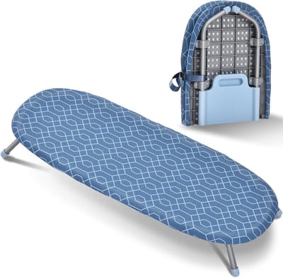 Vouwbare Strijktafel, Compact en Draagbaar Strijkplank met Antislip Voeten voor Thuisgebruik, 31 x 82 cm, Blauw en Ideaal voor Kleine Ruimtes