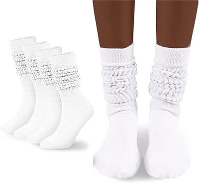 Daity Dames slouch sokken - geplooide sokken - zachte kniekousen - dames gelaagde kniekousen - 2-pack (wit)