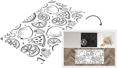 Keukenloper - Loper keuken - Fruit - Zwart - Wit - Patronen - 120x60 cm - Keukenloper vinyl
