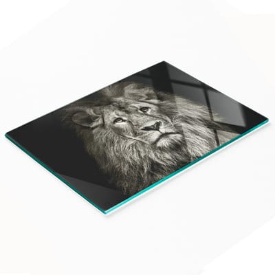 Decoratieve glazen serveerplank met leeuwenmotief, 80x52 cm