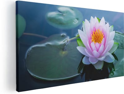 Artaza Canvas Schilderij Waterlelie - 40x20 cm - Klein - Wanddecoratie Bloemen - Muurdecoratie Lotus - Schilderijen Op Canvas