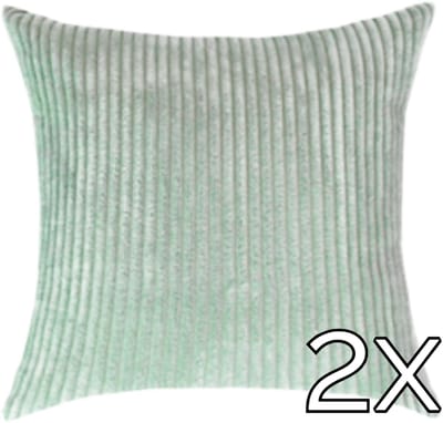 Kussenhoes Zachte Ribstof (2 stuks) - Greyish Green - 45x45 cm - Gestreept Corduroy Kussenhoes - Ribfluweel Kussen - Sierkussen Zonder Vulling - Bankkussen / Zetelkussen / Decoratiekussen - Vele diverse kleuren