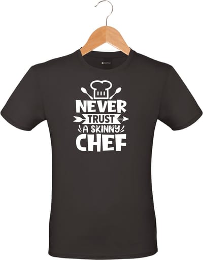 Mijncadeautje - Barbecue T-shirt - unisex - zwart - BBQ - Garden party - Tuinfeest - Vrijgezel - Verjaardag - Never trust a skinny chef - maat S