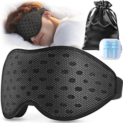 Ademend Slaapmasker - Comfortabele Slaapbril - Ontspannen Slapen - 100% Lichtblokkering - Verstelbaar 50-67cm - Zwart