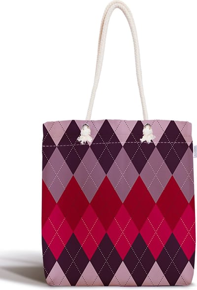 Schoudertas dames met rits - Rood Paars Ruit - Canvas 45x50 - Strandtas - Shopper tas - Dames tassen - Zomer - Hobby