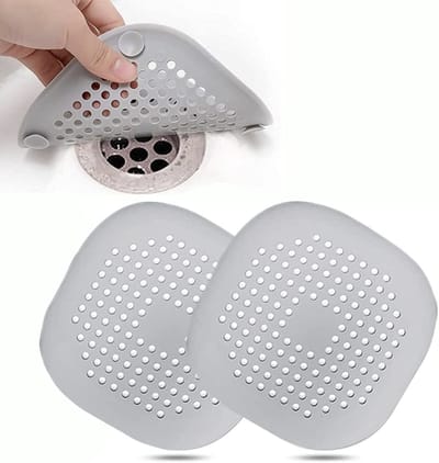 Set van 2 Siliconen Afvoerzeefjes – Douche & Bad – Haarvanger & Afdekking – Geschikt voor Badkamer en Keuken – Grijs