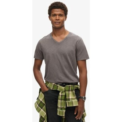Superdry Slub-t-shirt met V-hals en Korte Mouwen Donkergrijs Grootte: XL