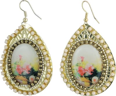 Behave - Oorhangers met bloemenprint en steentjes - Vintage romantisch