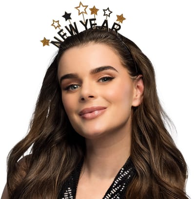 Boland - Metalen diadeem 'New year' Goud - Één maat - Volwassenen - Unisex - Oud en Nieuw