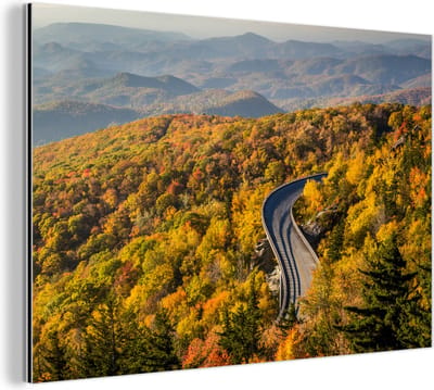 Aluminium schilderij 180x120 cm - Wanddecoratie metaal - Luchtfoto van het landschap bij Blue Ridge Parkway in de Verenigde Staten - Metalen muurdecoratie woonkamer - Decoratie industrieel - Foto op dibond - Industriële accessoires slaapkamer