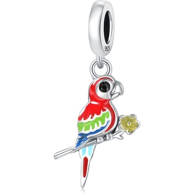Kralen Componenten Koper Metaal Bedel Kralen Componenten Authentiek Origineel Gekleurde Papegaai Hanger Kralen Component Kralen Componenten Compatibel Met Armband white