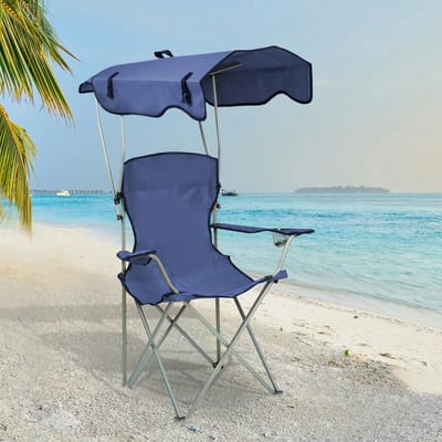 Linkforu - Opvouwbare Campingstoel Met Zonnedak - Draagbaar - Bekerhouder - Comfort Voor Strand - Camping - Festival - Tuin – Vissen