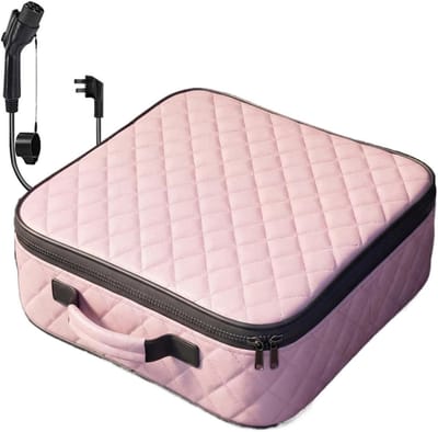 KZQ Vierkante opbergtas voor laadkabel en mobiele lader van viltstof met rits schokabsorberend lichtgewicht draagbaar voor auto RV truck sedan pickup roze